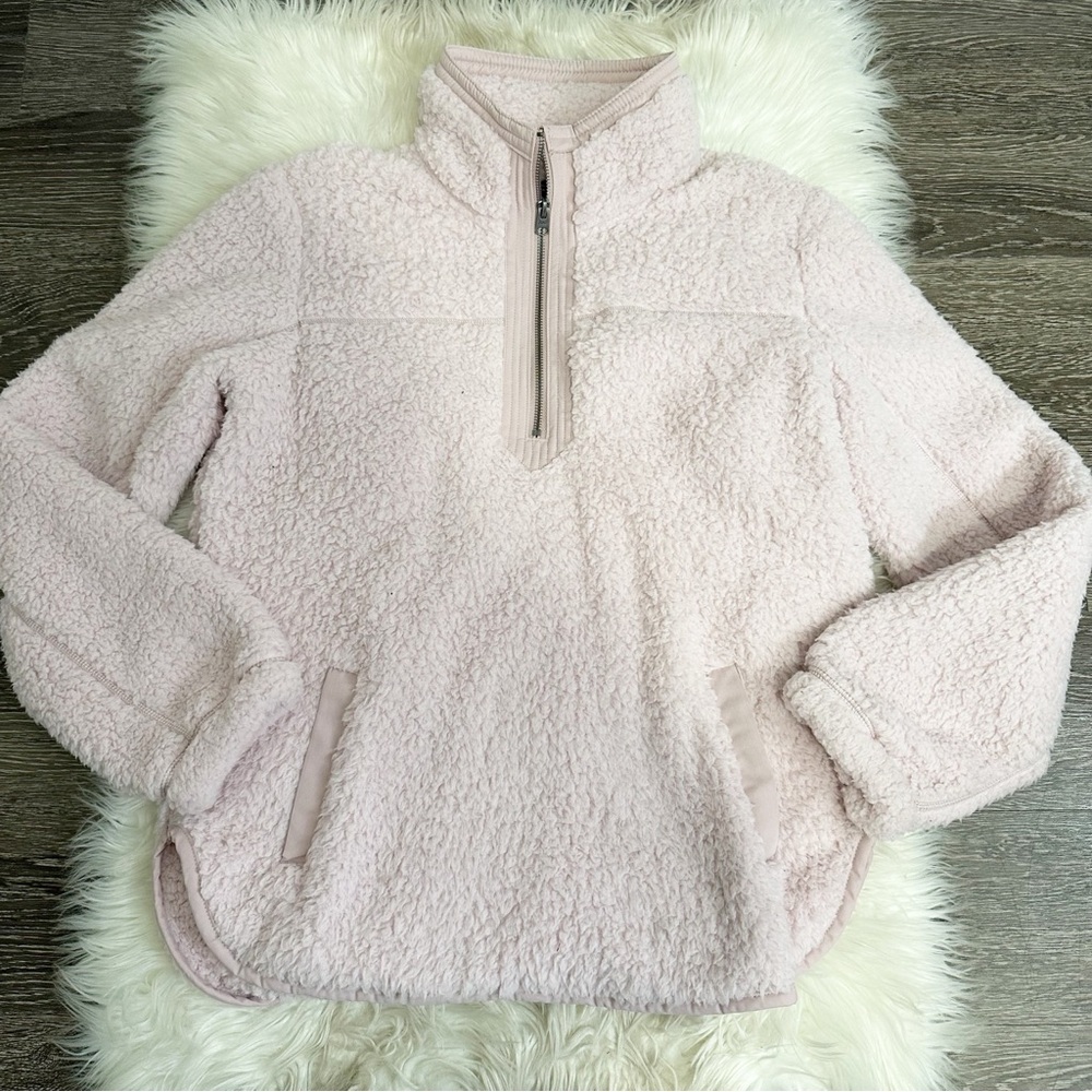 Abercrombie & Fitch Womens‎ Soft AF Sherpa Sweater 1/4 Zip Size Large Light Pink